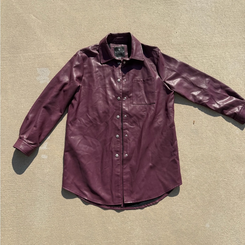 Bagatelle Collection Vegan Faux Leather Shacket Jacket Womens Medium Plum Maroon